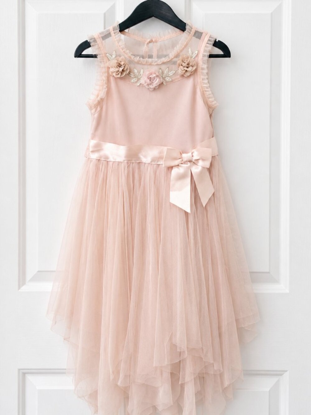 Zunie Girls Pink Dress with Floral Applique and Tulle Overlay